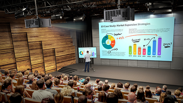 Training room where the LM551 is connected to a 135 inch dvLED wall/pj.